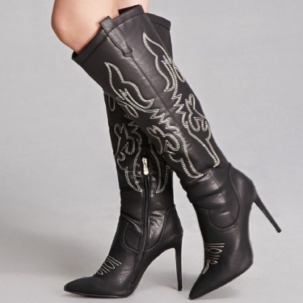 Forever 21 FAUX Leather Cowboy Heels